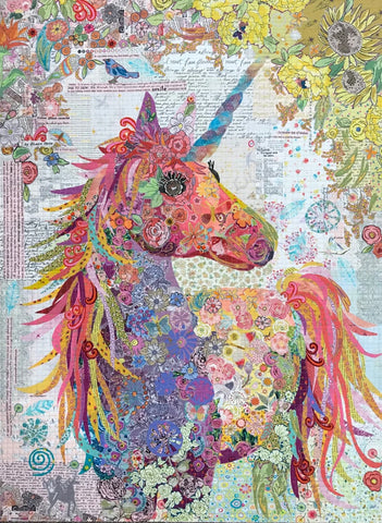 Nola... A Unicorn Collage Pattern by Laura Heine | 35" x 47"